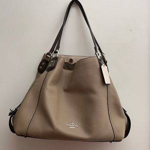 Taupe Coach Shoulder Bag with Snakeskin Detailing